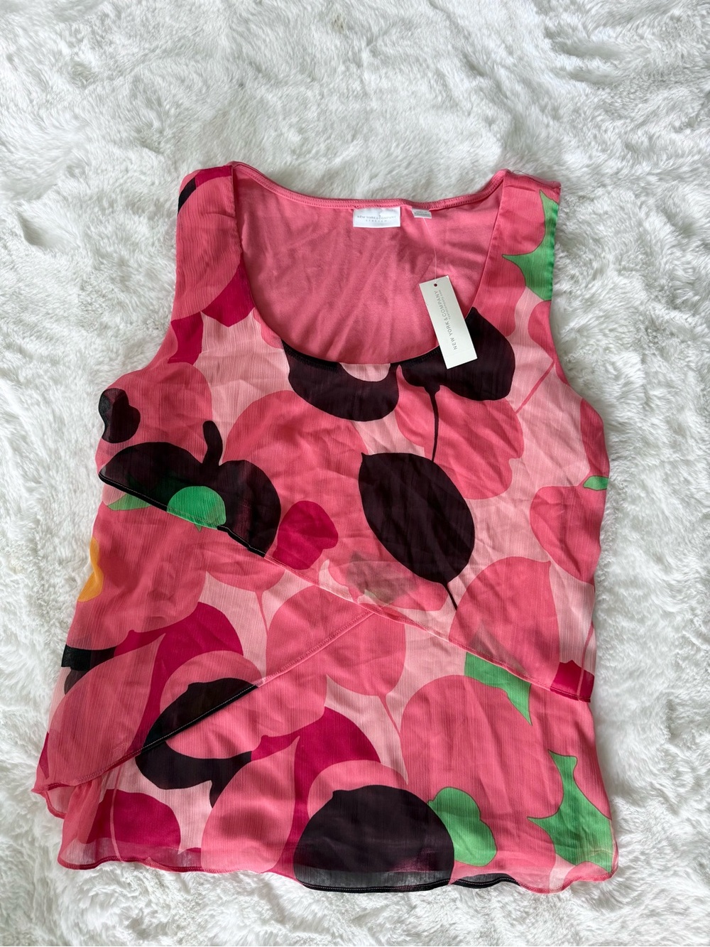 NWT New York & Company Pink, Green & Black Floral Layered Sleeveless Shell